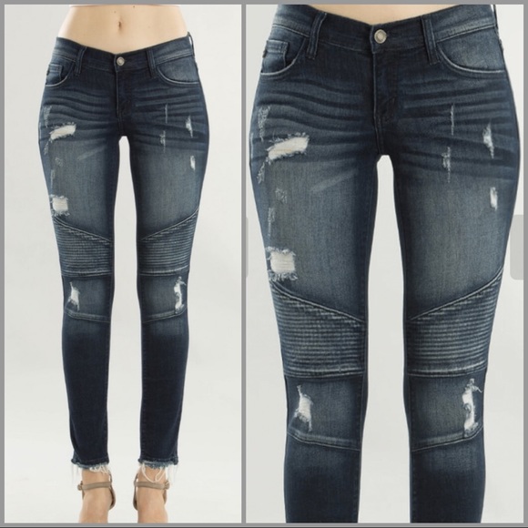 Last 23, 24 ‼️ Dark Wash Low Rise Moto Jeans - Picture 3 of 7